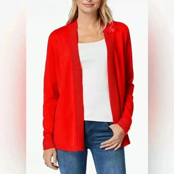 Charter Club Women's 3X Red Open-Front Cardigan Sweater - Picture 2 of 11